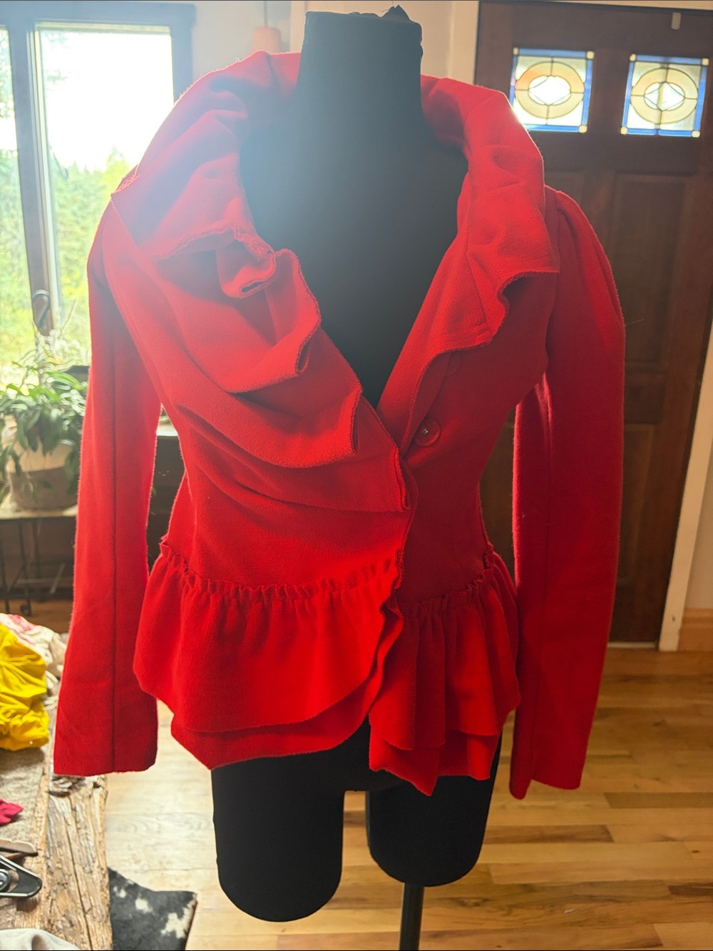 ModCloth Ryu Red Ruffle-Trim Women's Jacket